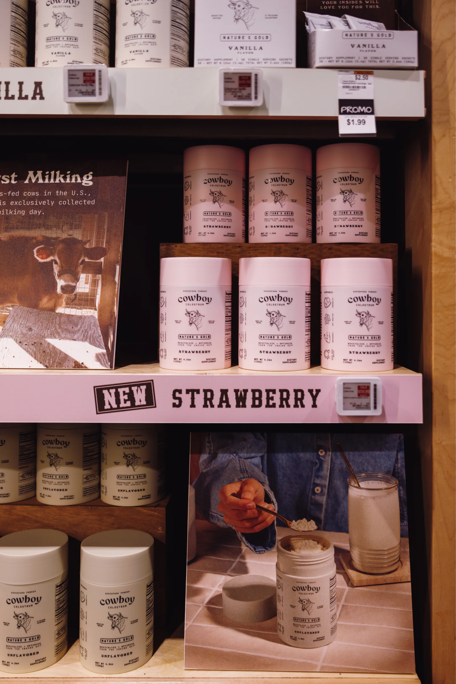 Strawberry shelf with the NEW strawberry shelf strip and lifestyle cards