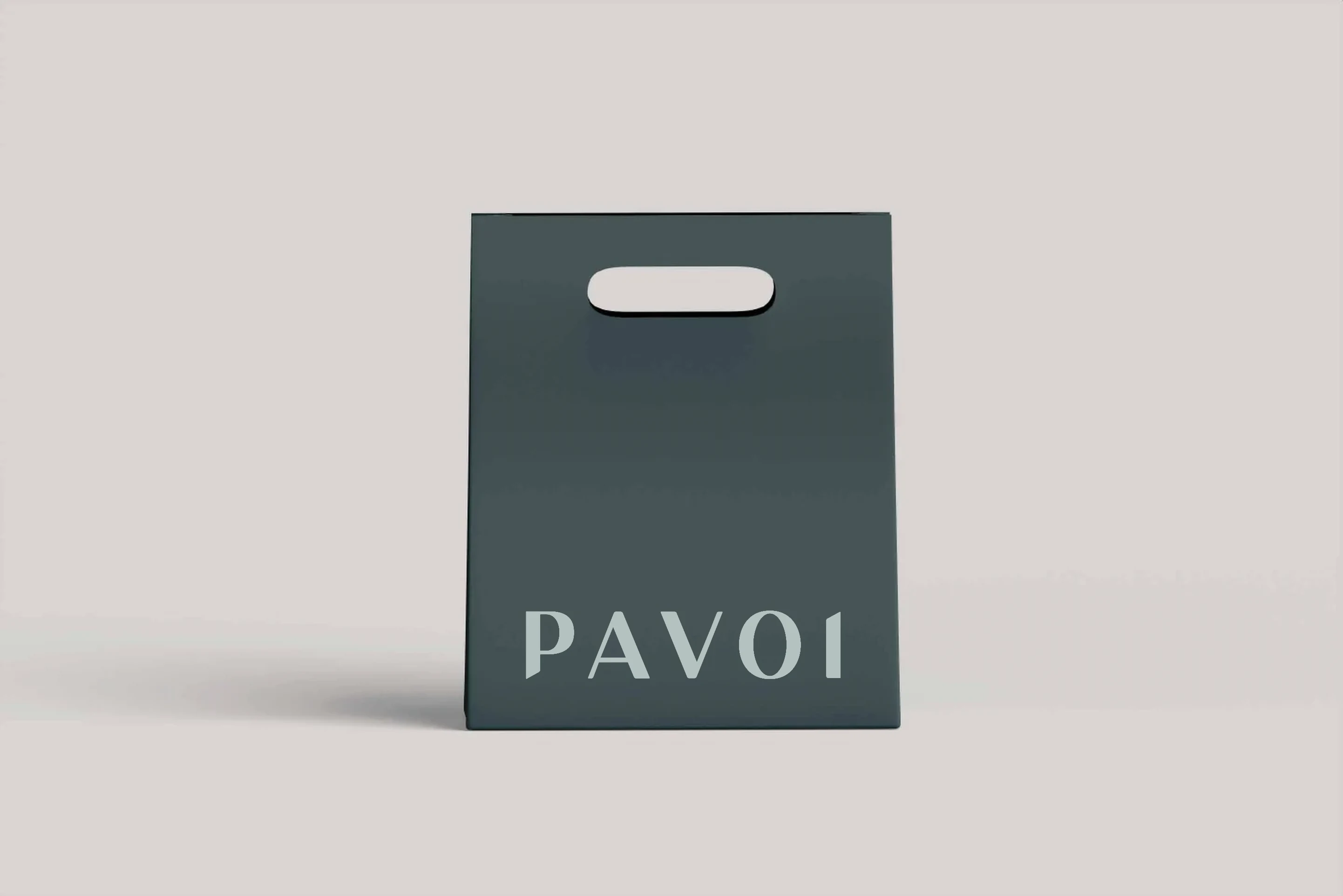Forest-green PAVOI shopping bag with a die-cut handle